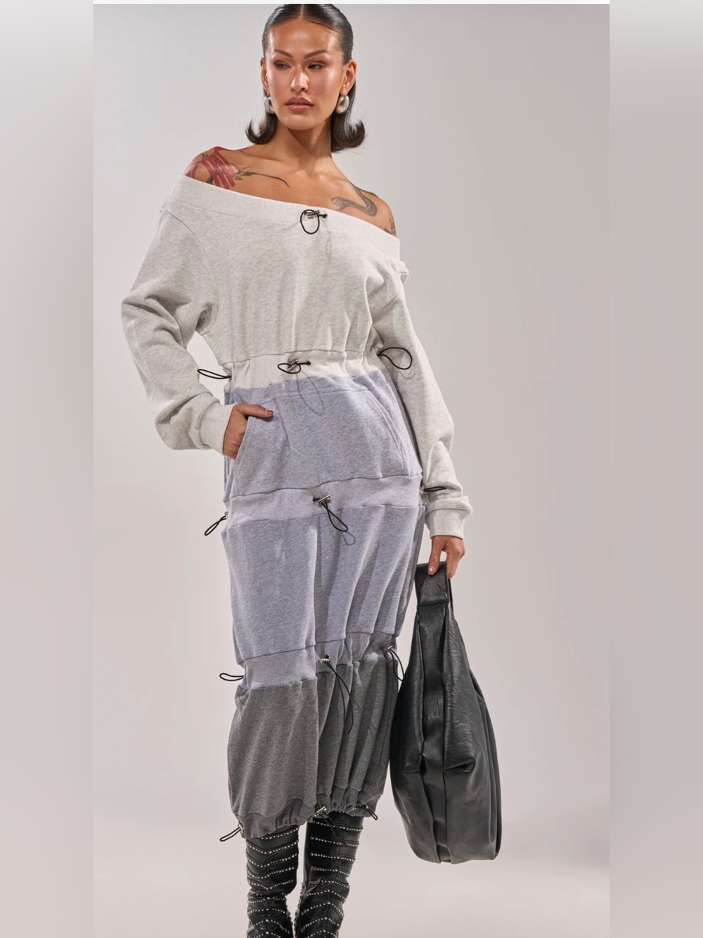 NEW AKIRA Colorblock Drawstring Sweat SHIRT Dress - Size - Large